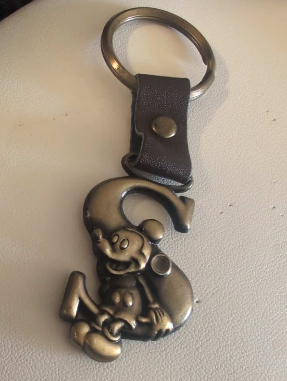 Disney Bronze-Tone Mickey 'S' Key Charm with Brown Strap